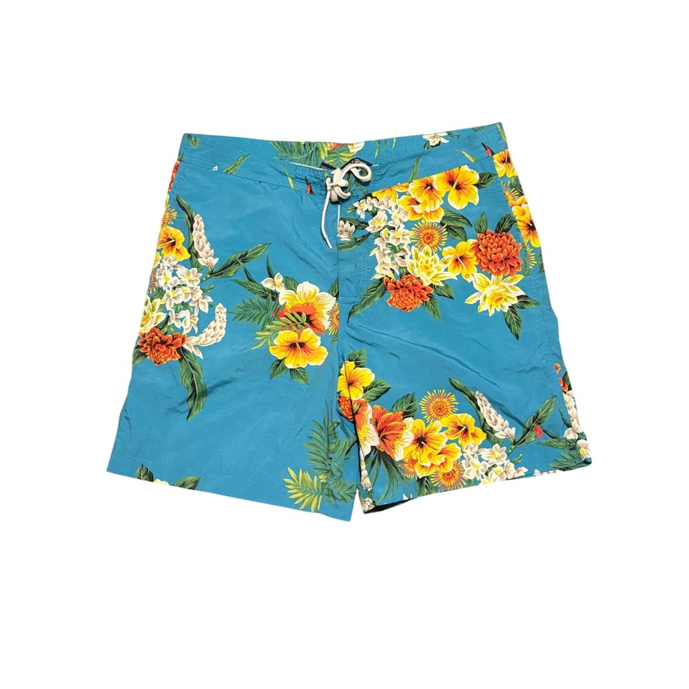 Polo Sport Ralph Lauren Mens Teal Tropical Floral Swim Trunks Board Shorts L